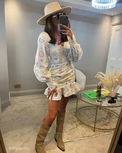 Gabrielle V-Neck Peplum Mini Dress - White Pastel